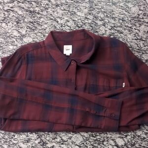 Vans Men's Burgundy and Navy Plaid Shirt